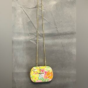Lilly Pulitzer Embroidered Floral Crossbody Bag Long Gold Chain